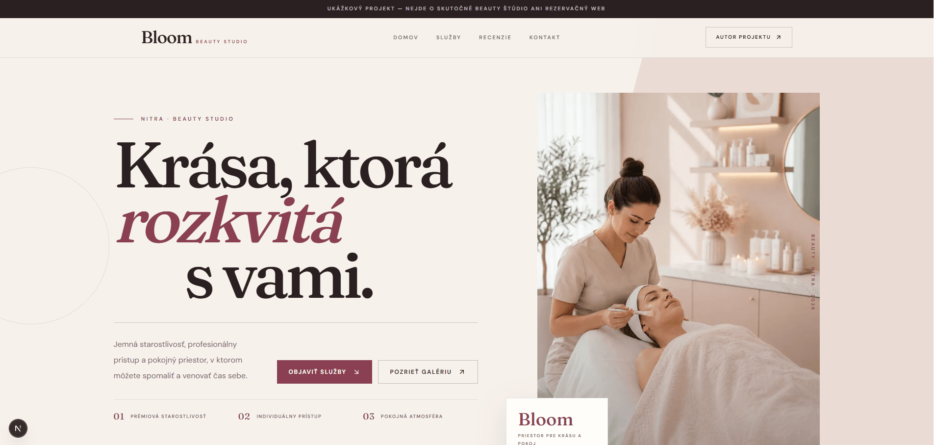 Ukážka demo projektu Bloom Beauty Studio